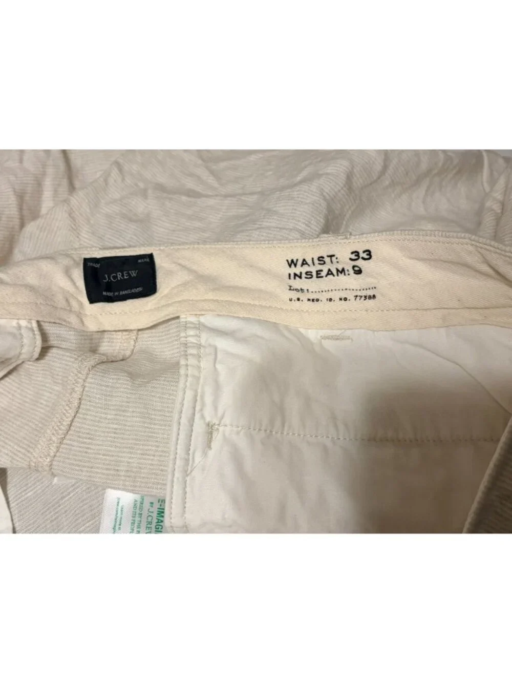 Men's J. Crew Ivory Beige Thin Stripe 100% Linen Flat Front Shorts 33 Waist